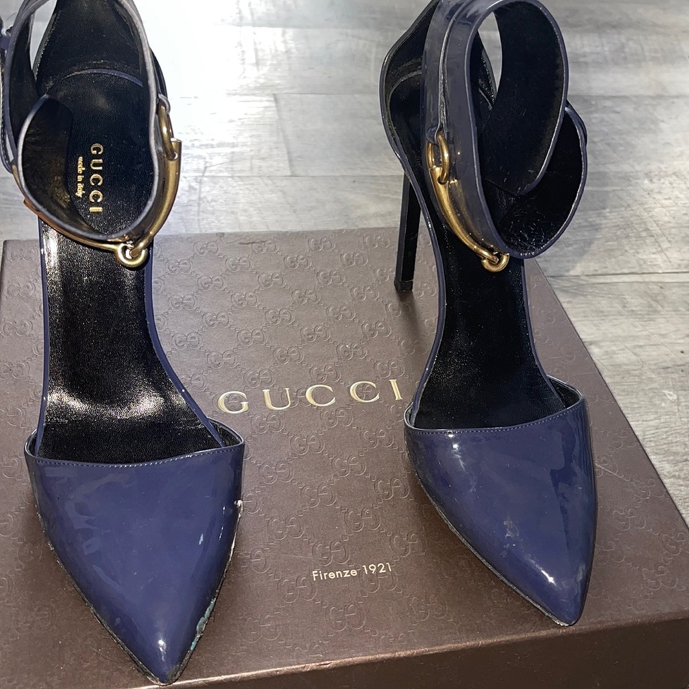 Gucci Navy Blue Patten Locket Heel